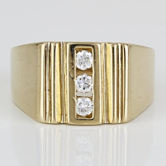 Vintage 14K Yellow Gold and Diamond Men's Art Deco Cocktail Anniversary Ring - Picture 1 of 7